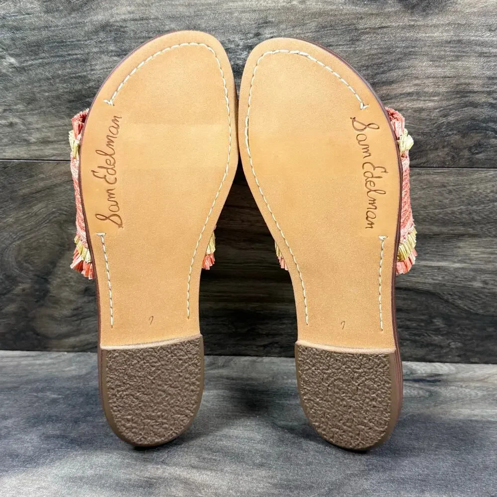 NIB Sam Edelman Georgia 7M Orange Raffia Flat Slide Sandals Resort Beach - Picture 9 of 12